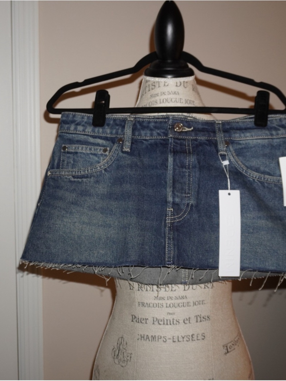 Frame Denim Blue Frayed Hem Mini Skirt